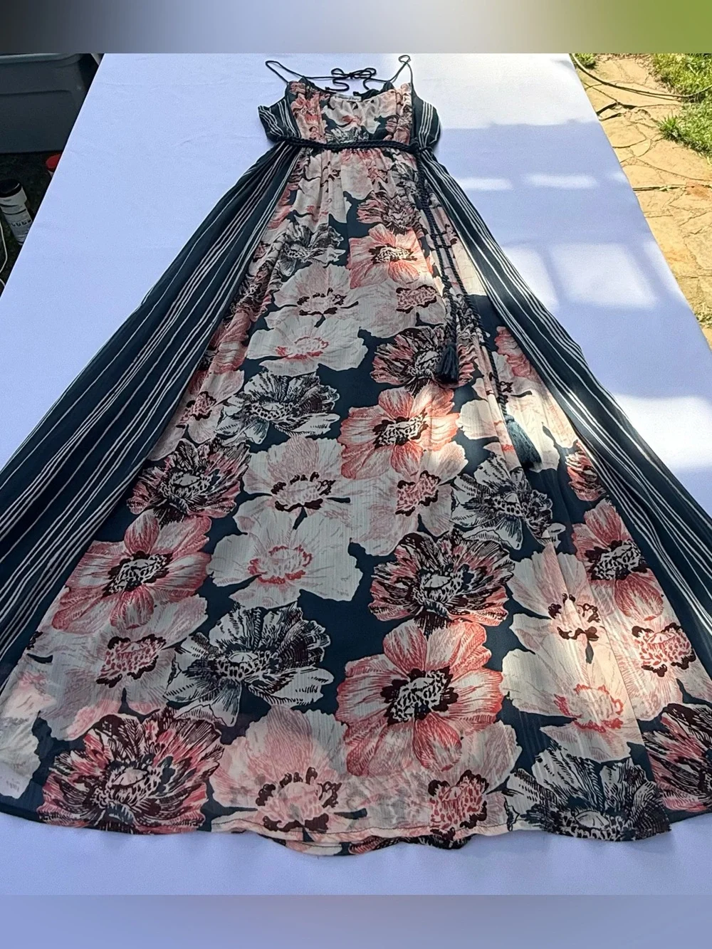 Abercrombie Floral Striped Boho Maxi Dress Small Green